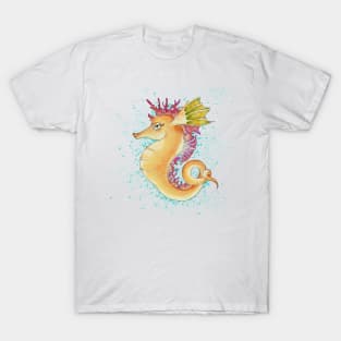 Seahorse Orange Magenta Teal Splash Art T-Shirt